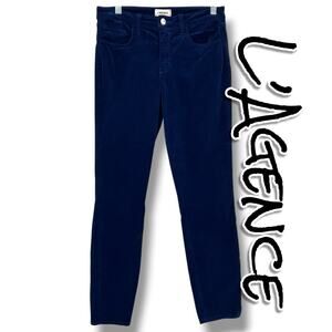 L'AGENCE Margot High Rise Skinny Velvet Jeans Navy Blue Size 27 Stretch Made USA